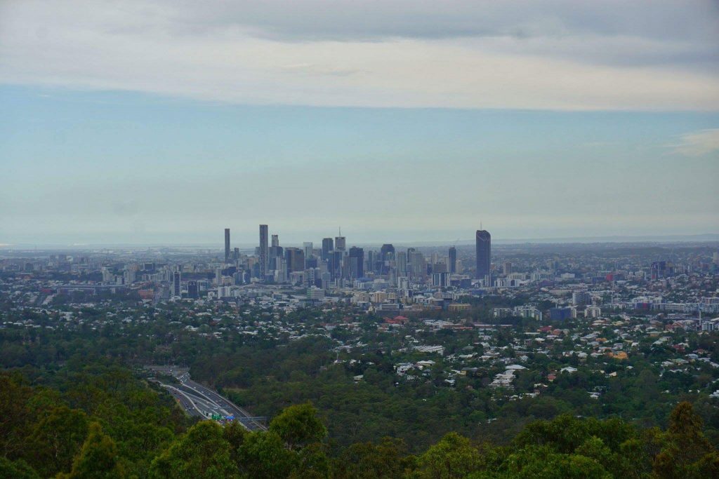 Schöner Ausblick auf ganz Brisbane, leider hat das Wetter nicht so mitgespielt